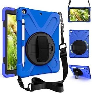ZenRich Case for iPad 9th Generation iPad 8th/7th Generation Case with Pencil Holder Rotating Stand Hand Strap & Shoulder Belt, Heavy Duty Kids iPad 10.2 inch Case 2021/2020/2019 Cover, Blue