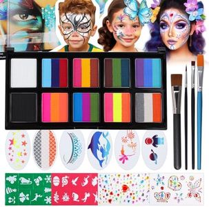 Janolia Face Painting Kit for Kids, Rainbow Split Cake Face Paint, Water Activated Face Paint Body Paint, One Stroke Split Cake Palette, Ideal Facepaint Makeup Kit for Kids Halloween Carnival Easter