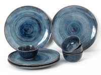 Bodhi House Handcrafted Stoneware Reactive Glaze Ceramic Dinner Set, 8 Pieces Serving for 4, Microwave and Dishwasher Safe, Bone-ash Free, Crockery Set for Dining and Gifting, Reactive Blue