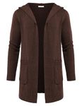 COOFANDY Mens Long Open Front Cardigan Sweater Lightweight Hooded Knitted Cardigan Sweaters with Pockets, Brown, Medium