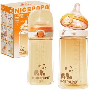 NICEPAPA PPSU Flip-Lid Baby Bottle, 10 Oz, Wide Neck Anti-Colic, 2-Pack(L)