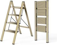 WOA WOA Ladder, Foldable Step Ladder, Lightweight Aluminum Step Stool, Compact Stepladder, Anti Slip Pedals, Easy to Move & Store (Brown Gold, 300 lbs Capacity)