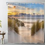 LB Beach Shower Curtain Sunset Scenery Tropical Island Shower Curtains for Bathroom Seascape Polyester Anti Mould Waterproof Extra Wide Bath Curtain Set with Hooks,94x69 inches