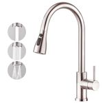 CREA Kitchen Mixer Tap, Kitchen Tap with Pull Out Sprayer, Kitchen Sink Tap with 3 Function Sprayer, 360° Swivel Single Handle Sink Mixer Tap with Magnetic Docking, Stainless Steel