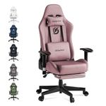 Dowinx Gaming Chair with Massage Lumbar Support, Suede Fabric Ergonomic Computer Chair with Footrest for Adults, High Back Reclining Game Chair for Office Gaming, Pink