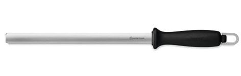 Wüsthof 10 Inch Diamond Coated Sharpening Steel Knife Sharpener, Black/Silver
