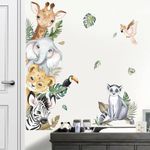 decalmile Jungle Animals Door Wall Decals Safari Elephant Giraffe Wall Stickers Kids Room Baby Nursery Bedroom Door Wall Decor