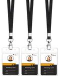 Teskyer Clear ID Badge Holder with Lanyard, Waterproof Extra Thick Plastic ID Card Holder with Resealable Zip, 2.5" x 3.5" Inner Size, Vertical Style, Set of 3, Black ¡­