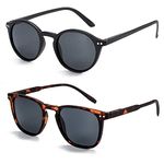 ZENOTTIC 2 Pack Polarised Sunglasses Womens Mens Retro Vintage Round and Square Sun Glasses with UV400 Protection Unisex