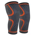 SKULLFIT Compression Knee Brace for Men & Women - 2 Pack Knee Brace for Women Running Knee Pain Relief, Knee Support Compression Sleeve, Workout Sports Knee Caps for Gym Squats, Knee Belts for Men (Orange, Large)