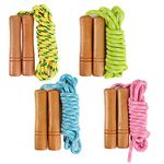 Suwimut 4 Pack Cotton Jump Rope for Kids, Wooden Handle Adjustable Cotton Braided Skipping Rope for Boys and Girls Outdoor Activity, Exercise, Fitness Training (Blue, Pink, Yellow, Green)