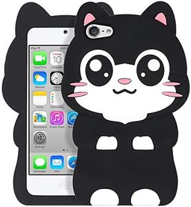 Yonocosta iPod Touch 6 Case, iPod Touch 5 Case, Funny Cute 3D Cartoon Big Eye Black Cat Kitty Kavaii Case, iPod Touch 6th 5th Generation Soft Silicone Rubber Bumper Cases for Kids Child Girls Women