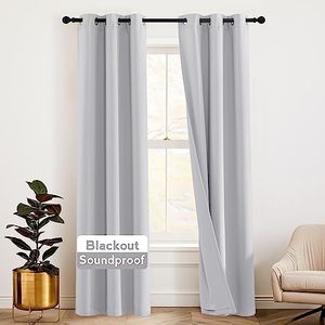 RYB HOME Soundproof Curtains for Living Room, Totally Blackout Window Drapes Inside Felf Linings Insulted Heat Cold Noise Shade Drapes for Bedroom, W 42 x L 84 inches, Sliver Grey, 2 Pcs