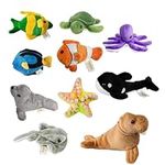 Prextex 10 Piece Plush Soft Stuffed Sea Animals Playset Plush Sea Life Assortment, Turtle, Stingray, Nemo Fish, Killer Whale and More