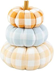 Mud Pie Gingham Stacked Pumpkins, 15", Tan