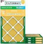 Filterbuy 14x25x1 Air Filter MERV 11 Allergen Defense (4-Pack), Pleated HVAC AC Furnace Air Filters Replacement (Actual Size: 13.50 x 24.50 x 0.75 Inches)