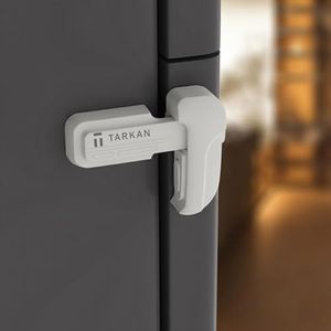 TARKAN Child Safety Dual Lock for Refrigerator, Multi-Purpose Baby Proofing Latch for Single Door Fridge, No-Drill Installation, White