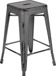 Flash Furniture Commercial Grade 24" High Backless Distressed Silver Gray Metal Indoor-Outdoor Counter Height Stool