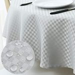 WELTRXE Round Tablecloth Water Resistant Polyester Plaid Table Cloth Dining Table Cover for Home Restaurant Party Buffet Picnic, Silver Grey, Diameter 150cm