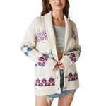 Lucky Brand Women's Intarsia Shawl Collar Cardigan Sweater, Whisper White Combo, L