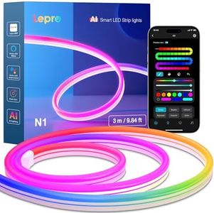 Lepro N1 AI Smart Rainbow Neon Light Strip 3M, 96 LEDs/M, Work with Alexa, Google Home, Music Sync, AI Lighting Design Assistant, IP65 Rope Light, MagicColor LED Light, App & Voice Control, No Remote