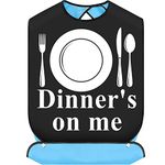 BWWKTOP Dinner's On Me Adult Bibs With Crumb Catcher Gag Pranks Bib Gift Adjustable Dining Clothing Protectors For Adults (Dinner's On)