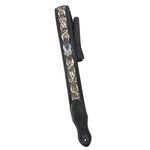 Walker & Williams Semi-Gloss Black Full Grain Center Block Carving Leather Padded Guitar Strap With American Eagle & Oak Leaves KB-04-BLK