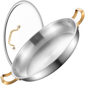 Yeksum 14 Inch Stainless Steel Paella Pan with Lid,Frying Pan, Tri-Ply Even Heating, Induction Ready & Dishwasher Safe – Great for Camping, Parties, Family Gatherings