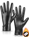 MAGILINK Genuine Sheepskin Leather Gloves for Women, Winter Warm Touchscreen Gloves Thinsulate Lined, Driving Motorcycle Gloves, Black, Medium