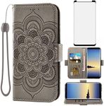 Asuwish Compatible with Samsung Galaxy Note 8 Wallet Case and Tempered Glass Screen Protector Leather Flip Credit Card Holder Cell Phone Cover for Glaxay Note8 Not S8 Galaxies Gaxaly Women Men Gray