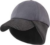 Mens Wool Winter Baseball Cap with Warmer Earflap Outdoor Beanie Ski Visor Hat (Grey)