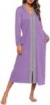 Ekouaer Women Zipper Robe Long Sleeve Loungewear Lightweight Housecoat Full Length Nightgown with Pockets (Purple, 3X-Large)