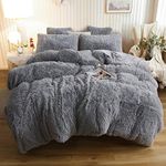 XeGe Plush Shaggy Duvet Cover Set, Luxury Ultra Soft Crystal Velvet Fluffy Bedding Sets 3 Pieces(1 Furry Faux Fur Comforter Cover + 2 Fuzzy Faux Fur Pillow Cases), Zipper Closur (King, Light Gray)