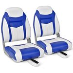 Goplus Low/High Back Boat Seats, Folding Boat Seat with Stainless Steel Screws & Aluminum Hinges, Thickened Sponge Padding, Waterproof Fishing Captain Boat Seats (2 Packs Dark Blue & White)