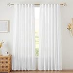 RYB HOME Sheer Curtains White 90 inch Long - Linen Texture Wave Fabric Privacy Thick Vertical Shades for Sliding Glass Door Balcony Terrace Sun Room Beach Pool House, 52 x 90 inches, 1 Pair