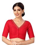 Studio Shringaar Women's Readymade Polyester Elbow Length Sleeves Saree Blouse with Mirror Work (Red,36)