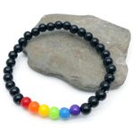 Rainbow and Black Bracelet, 6mm Acrylic Beads, LGBT Pride LGBTQ Gay Lesbian Bi Trans Queer Awareness : Size Small/Medium 7 inches