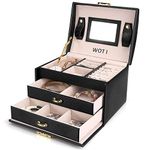 WOT I Jewellery Box Three Layers PU Leather Jewelry Storage Oganizer Built-in Mirror Lockable Compact Size Makeup with Lock for Girls and Women's Gift (Color : Black)