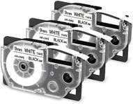 XR-9WE Replace for Casio Label It Tape 9mm 3/8'' XR-9WE XR9WE XR-9WE2S Black on White Tape Cassette Comaptible Casio EZ Label Printer KL-750 KL-60 KL-100 KL-120 KL-430 KL-780 KL-7200, 3-Pack