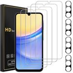 NBiefuny [4+4 Pack] Screen Protector for Samsung Galaxy A15 5G, 4 Pack Tempered Glass Screen Protector with 4 Pack Camera Lens Protector Anti-Fingerprint Case Friendly Bubble Free