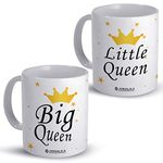 Jhingalala Big Queen - Little Queen Printed Ceramic Coffee Mug 325ml | Gift for Sister, Daughter, Cousin, Girls on Birthday, Raksha Bandhan, Pack of 2