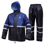 HAOKAISEN Rain Suit, High Visibility Reflective Safety Jacket, Lightweight Rain Gear, Waterproof Rain Jacket with Pants, Blue, 3X-Large