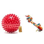 Foodie Puppies Dog Rubber Chew Toy Combo (Spike Ball + Rope Chew Toy) - Color May Vary