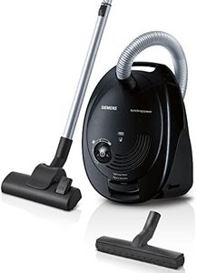Siemens Staubsauger mit Beutel synchropower VS06B112A, Bodenstaubsauger, Hygiene-Filter, Bodendüse für Parkett, Teppich, Fliesen, starke Saugleistung, langes Kabel, Fugendüse, 700 W, schwarz