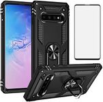 Asuwish Phone Case for Samsung Galaxy S10 Plus and Tempered Glass Screen Protector with Ring Holder Stand Magnetic Metal Kickstand Glaxay S10+ Galaxies S10plus 10S Edge S 10 10plus Women Men Black