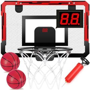 Basketball Hoop Indoor, Mini Basketball Hoop for Kid with Electronic Scoreboard & 2 Balls, Over The Door Basketball Hoop Toy Sports Game for Teens Boy Girl Adults Ages 3+