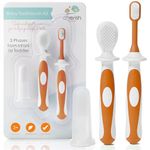 Cherish Baby Care Baby Toothbrush 0-2 Years - Safety-Tested & BPA-Free 3-Pack (Finger Toothbrush Baby, Silicone Toothbrush Baby, and Toddler Toothbrush) - Baby's First Toothbrush Kit (Orange)