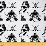 Ice Hockey Fabric by The Yard, Ice Hockey Player Upholstery Fabric for Chairs, Winter Sports Game Decorative Fabric for Outdoor Upholstery and Home DIY Projects, 1 Yard, Black White