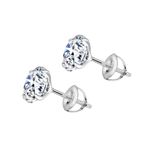 HIGHSPARK 925 Silver Solitaire Screwback Stud Earrings | 92.5 Sterling Silver & Round Brilliant Cubic Zirconia Tops for Men Women | Silver 6mm