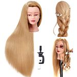 GRANDGLOW Mannequin Head 30" with 100% Human Hair | Hair Styling Training Head Dummy for Braiding, Cutting, Washing & Hairdressing Practice | Includes Free Table Clamp(Golden)